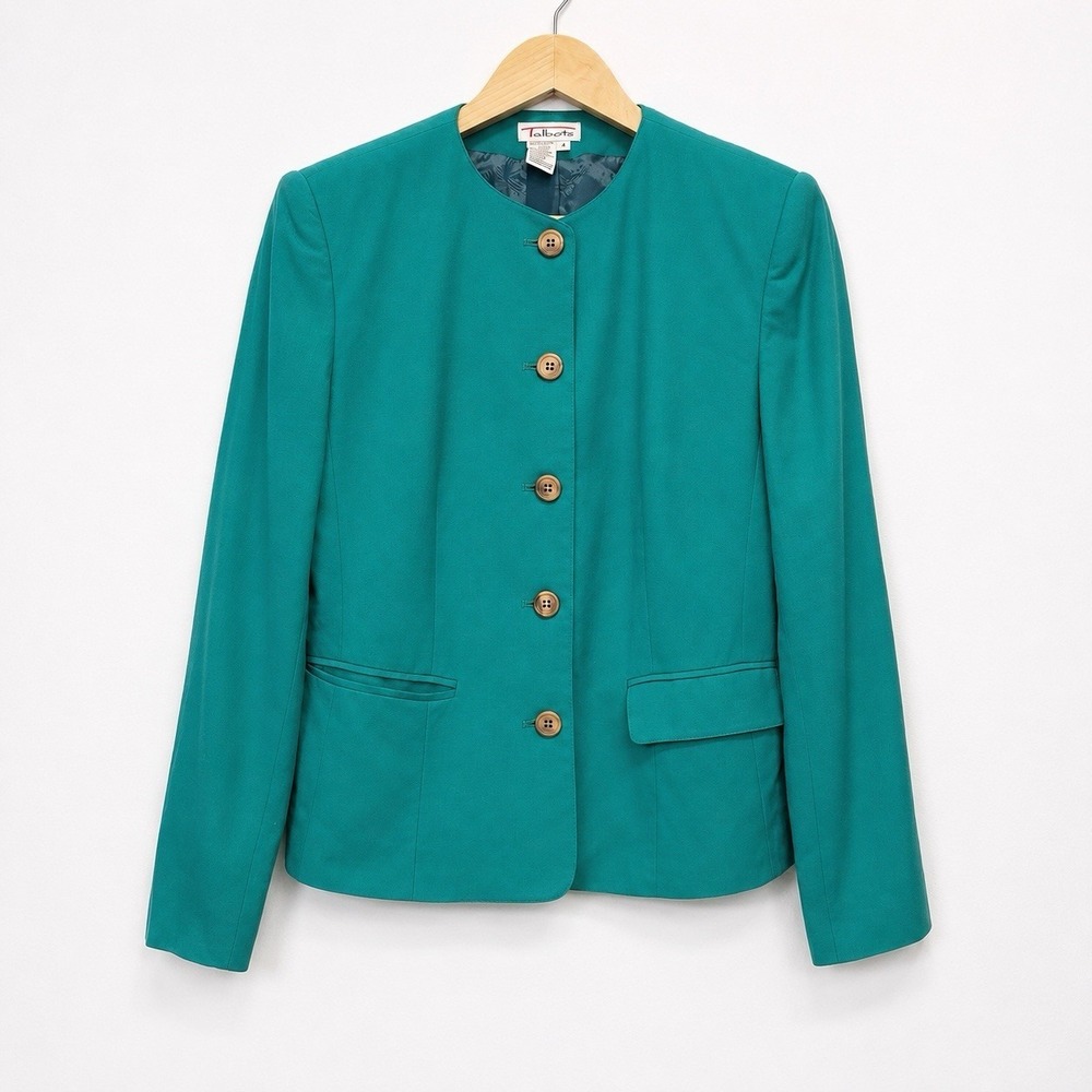 Vintage Talbots Blazer Womens 4 Green Old Money Academia Shoulder Pads Career